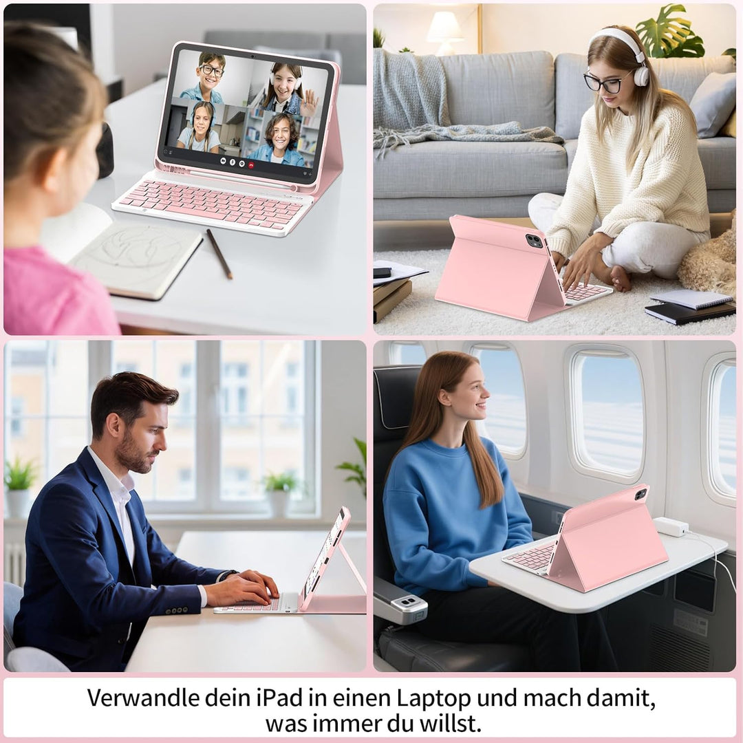 TQQ Hülle mit Tastatur für iPad Air 11 Zoll M3/M2 (2025/2024), Air 5/4 Gen, Abnehmbare Kabellose Blu