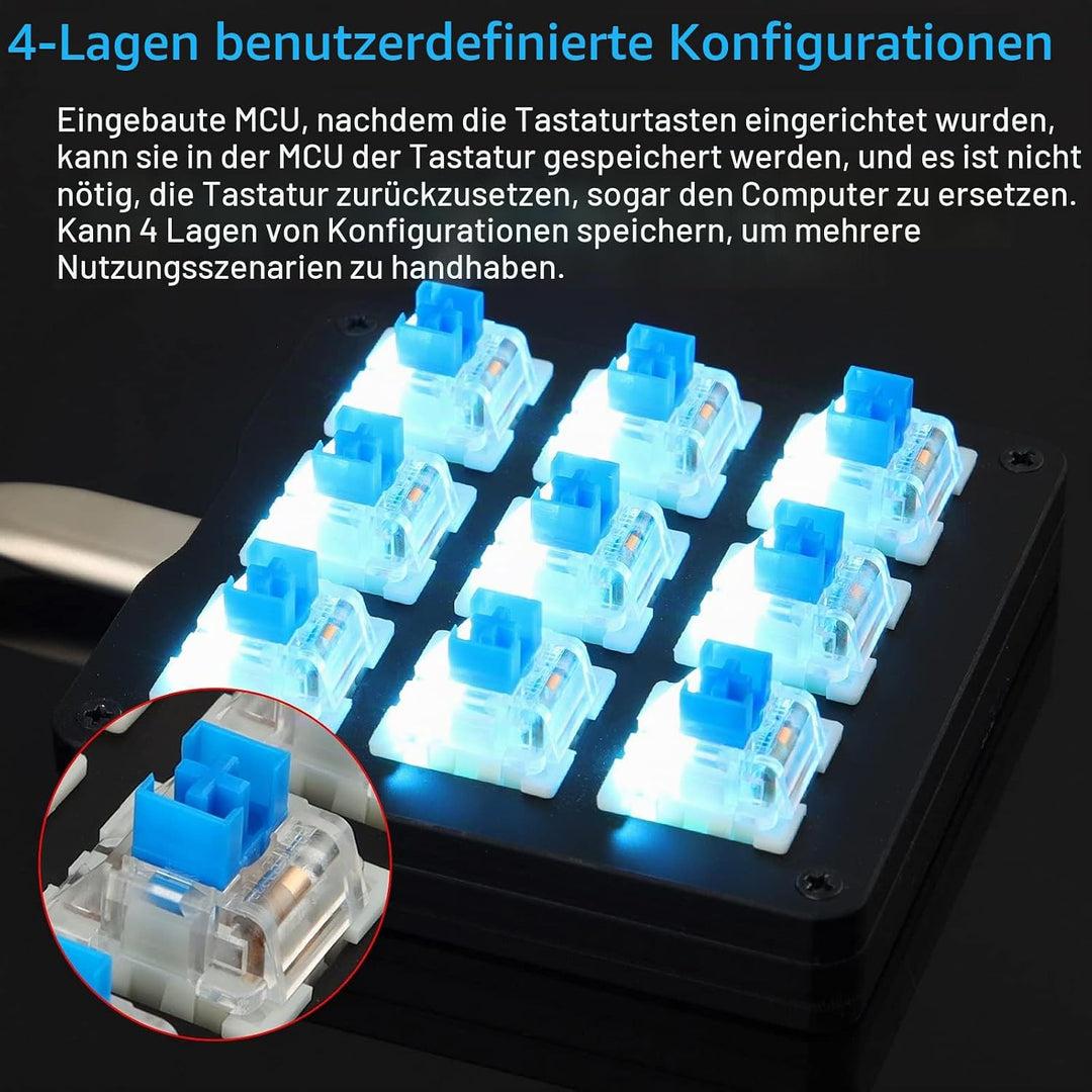 Koolertron Einhändige mechanische Makro-Tastatur,LED-Hintergrundbeleuchtung tragbare Mini-Einhand-me