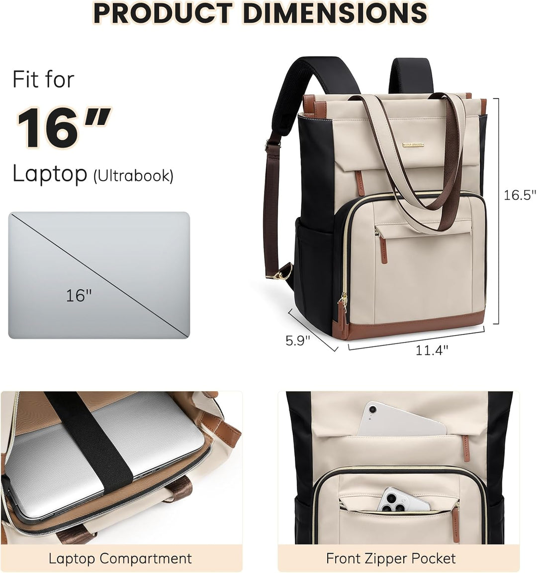 GOLF QUALITY Rucksack Damen 16 Zoll,Elegant Laptop Handtasche 2 in 1, Schultasche Women Tagesrucksäc