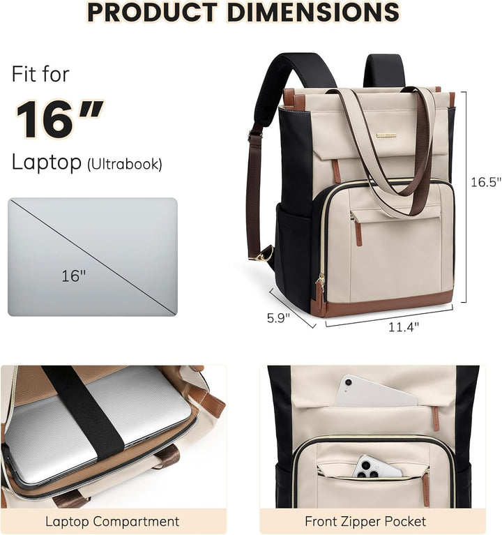 GOLF QUALITY Rucksack Damen 16 Zoll,Elegant Laptop Handtasche 2 in 1, Schultasche Women Tagesrucksäc