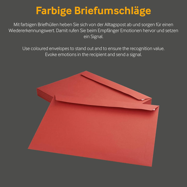 50 Stück, Farbige Briefumschläge, Din C4, Haftklebung Mit Abziehstreifen, Gerade Klappe, 130 G/Qm Co