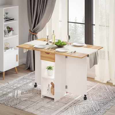 Mondeer Mobiler Klapptisch, Klappbarer Esstisch Geeignet für kleine Räume mit 1 Schublade und 2 Abla
