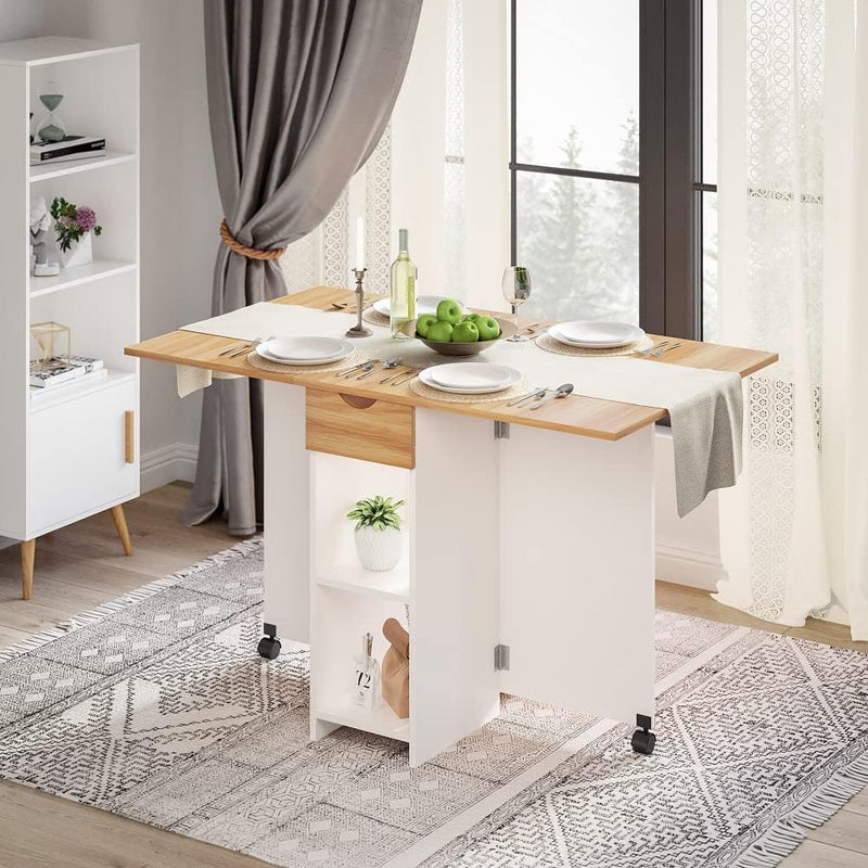 Mondeer Mobiler Klapptisch, Klappbarer Esstisch Geeignet für kleine Räume mit 1 Schublade und 2 Abla