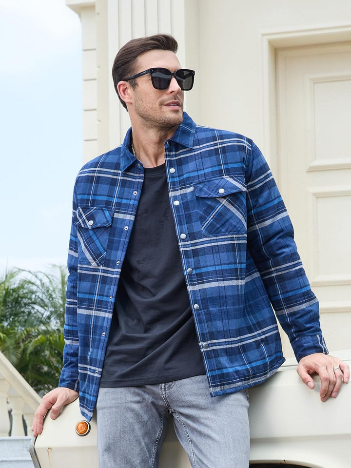 TACVASEN Herren Karierte Hemdjacke Flanellhemd Holzfällerhemd Thermohemd Jacke S Blau Grau, S Blau G