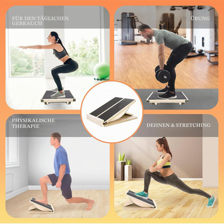 Professionelles 2-in-1 Holz Schrägbrett & Balance Board Verstellbares Neigungsbrett und Wadendehner,