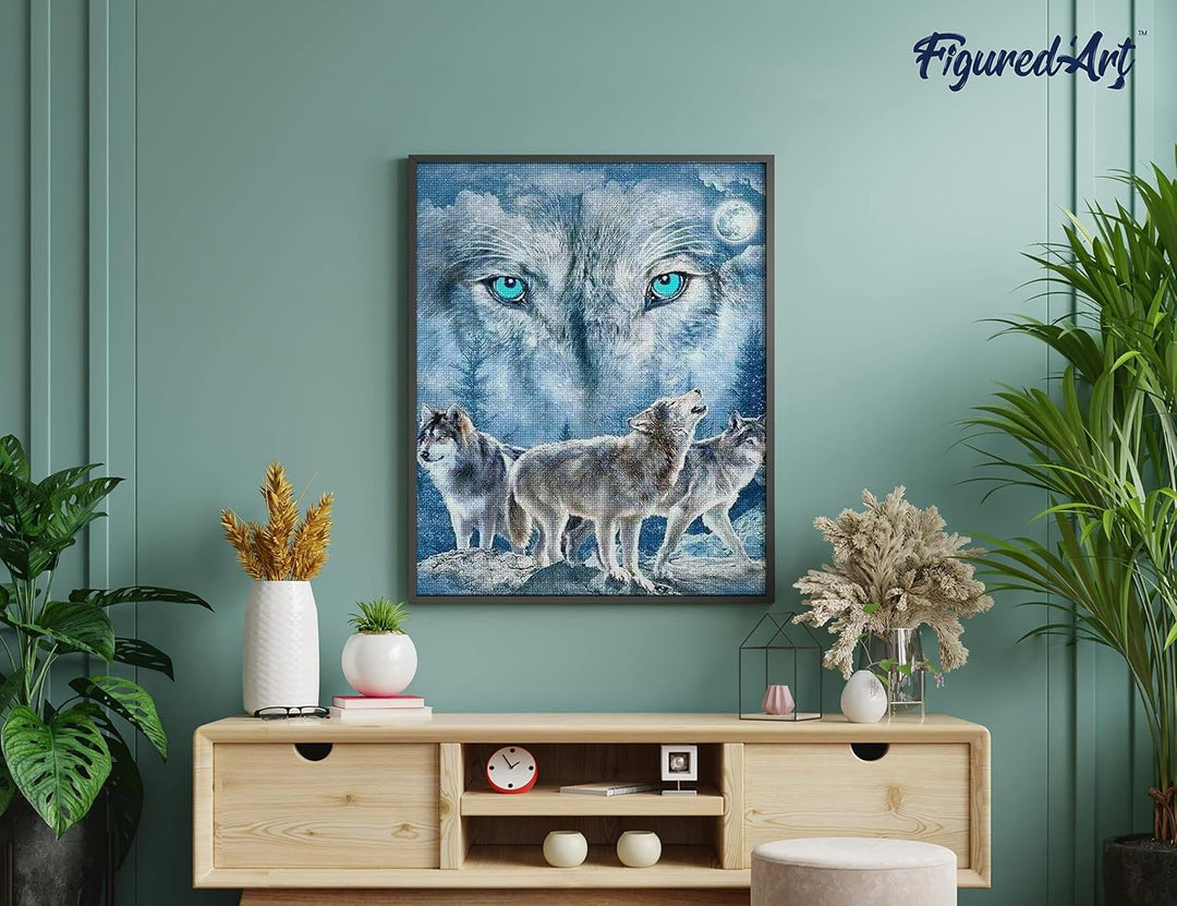 Figured'Art Diamond Painting Erwachsene 40x50cm Ganze Leinwand gerollt Rudel Wölfe 5D Bilder Eckige