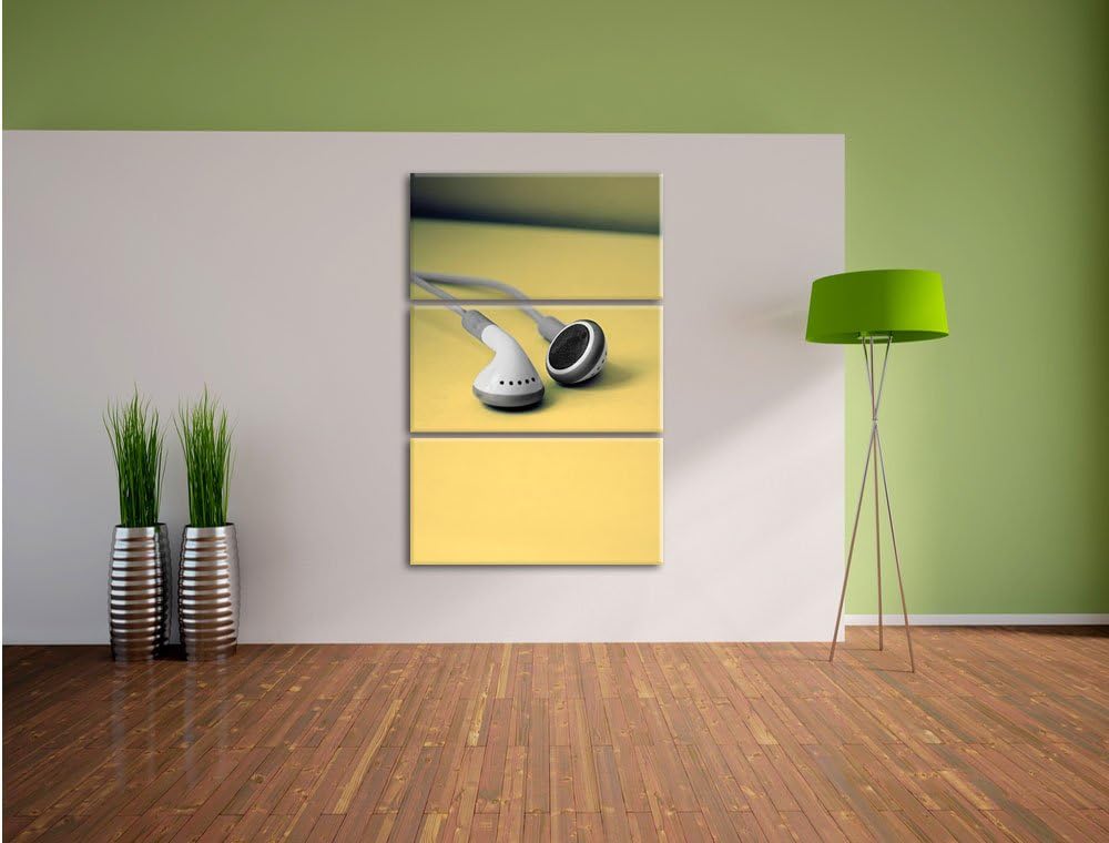 Pixxprint Klassische kleine Kopfhörer schwarz/weiss 3-Teiler Leinwandbild 120x80 Bild auf Leinwand