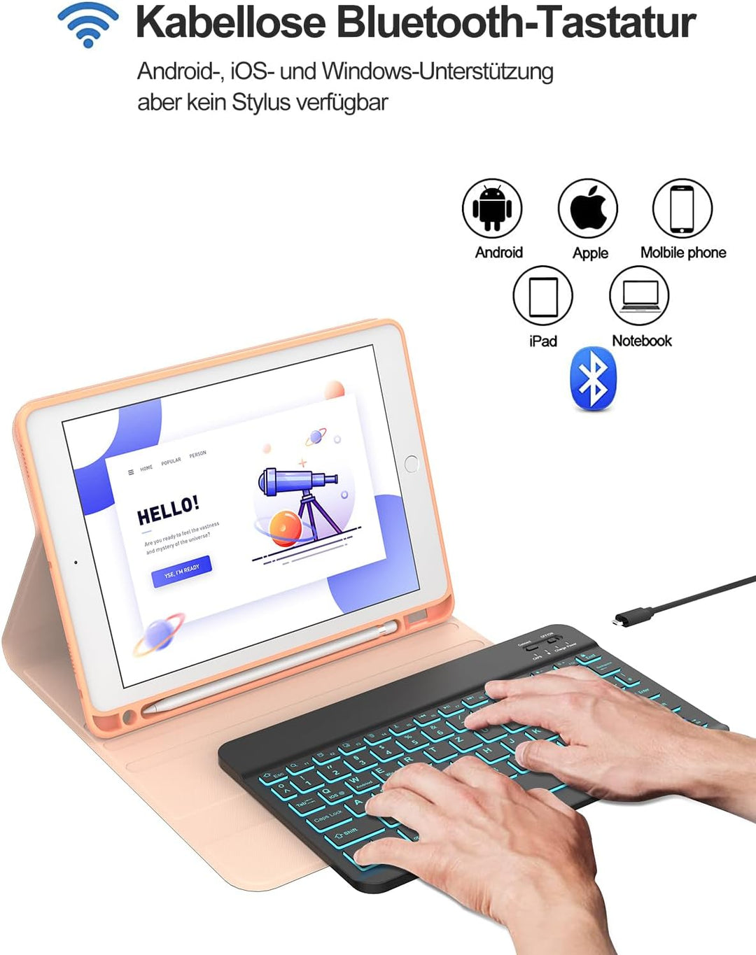 IVEOPPE iPad 9. Generation Hülle mit Tastatur, iPad 10.2 Hülle mit Tastatur, Bluetooth QWERTZ iPad 9