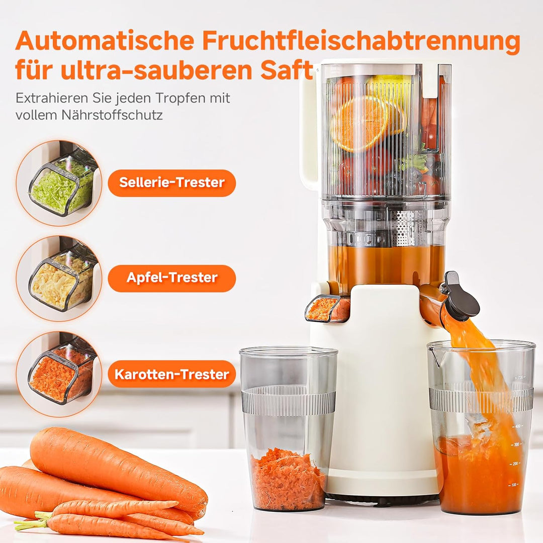 AOBOSI Slow Juicer mit 135 mm grosser Einfüllöffnung, 200 W Kaltpress Entsafter mit Rückwärtslauf &