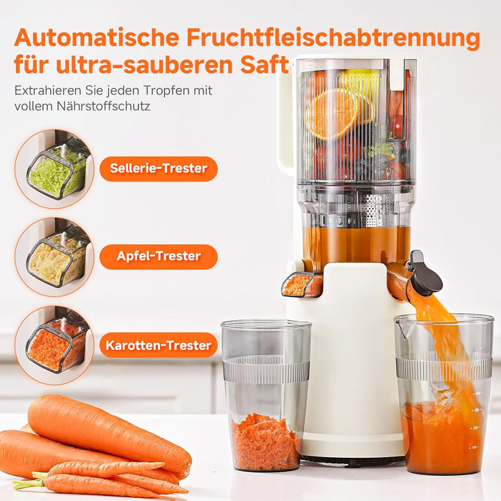 AOBOSI Slow Juicer mit 135 mm grosser Einfüllöffnung, 200 W Kaltpress Entsafter mit Rückwärtslauf &
