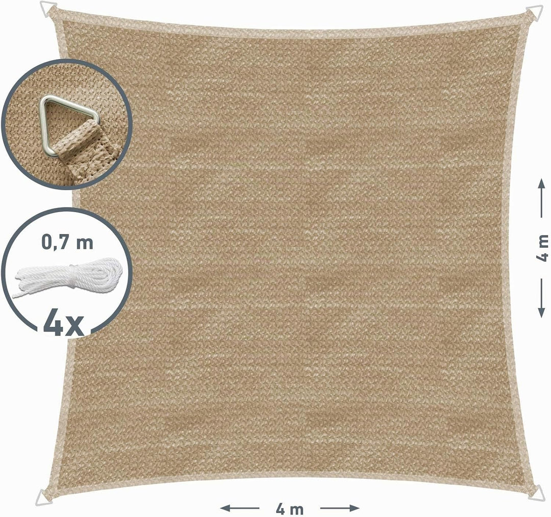 Windhager Sonnensegel Capri Quadrat 4 x 4 m (gleichschenkelig), Sonnenschutz für Garten &amp; Terrasse,