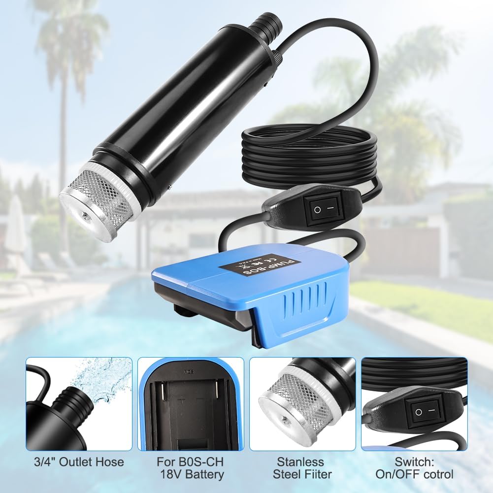 Wasserpumpe Kompatibel mit Bosch 18V Akku, Elektrische Tauchpumpe 30L/MIN, Wassertransferpumpe mit 4