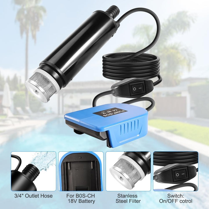 Wasserpumpe Kompatibel mit Bosch 18V Akku, Elektrische Tauchpumpe 30L/MIN, Wassertransferpumpe mit 4