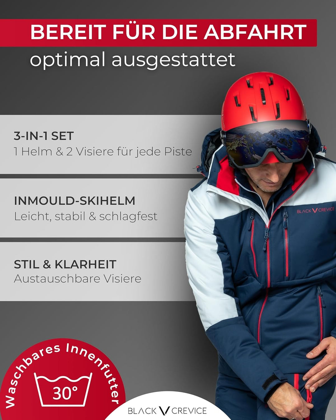 Black Crevice Unisex-Erwachsene Skihelm Arlberg Gr. 54-57 CM (Herstellergrösse:S/M) carbon weiss/bla