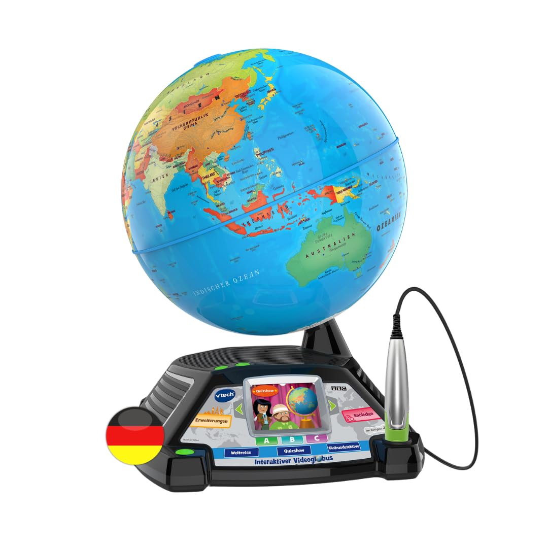 VTech Interaktiver Videoglobus – Weltkugel mit Bildschirm, akustischen und visuellen Lerninhalten (d