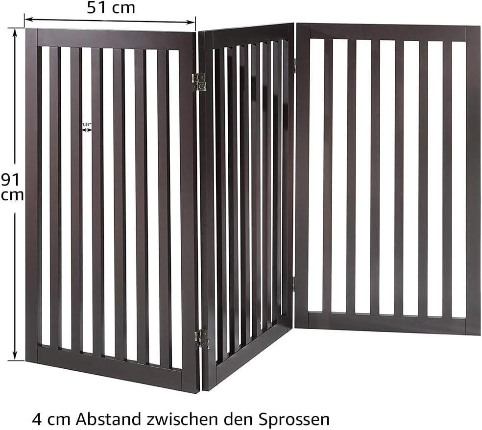 unipaws Freistehendes Absperrgitter Hund, Treppenschutzgitter ohne Bohren, Holz Kindergitter Klappba