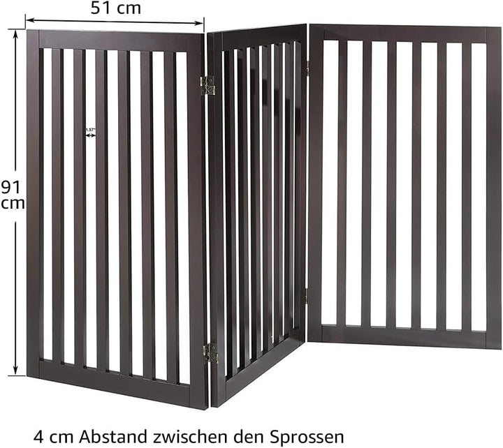 unipaws Freistehendes Absperrgitter Hund, Treppenschutzgitter ohne Bohren, Holz Kindergitter Klappba