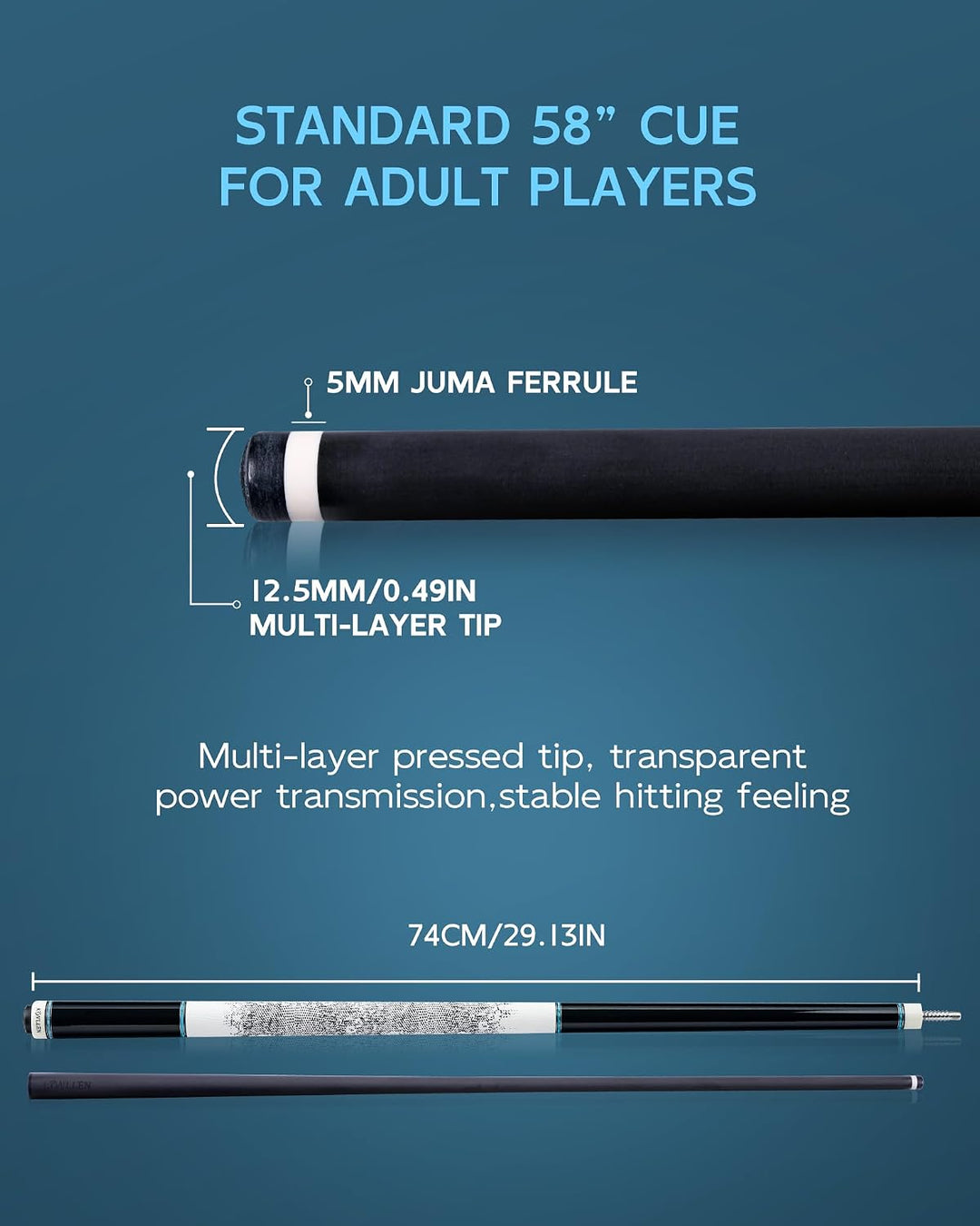 KONLLEN Billardqueue aus Carbonfaser, 147cm, professionelles Billardqueue für Erwachsene, Vollcarbon