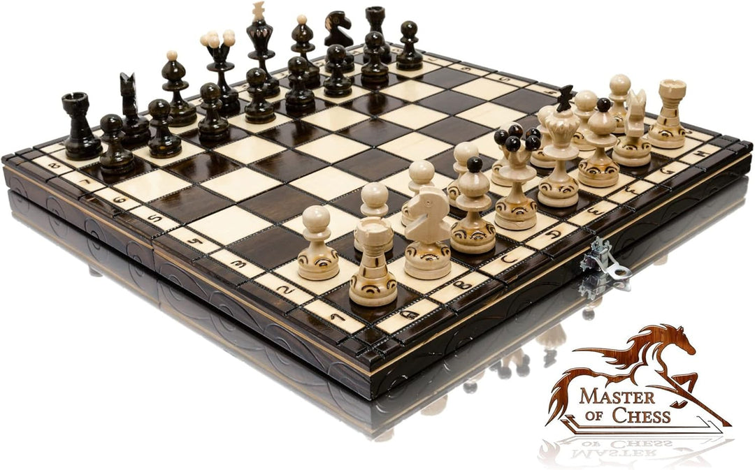 Schachbrett Holz Hochwertig | Master of Chess Schachspiel Holz Braun | Chess Set 35cm | Handgefertig
