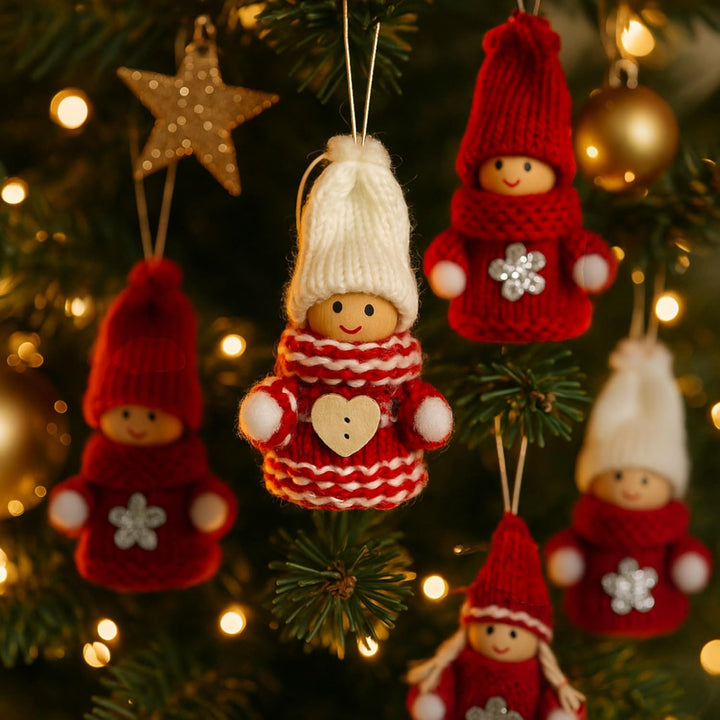 MIJOMA 12er Set Weihnachtswichtel – Handgemachter Baumschmuck aus Holz &amp; Stoff – Deko-Wichtel für Ta