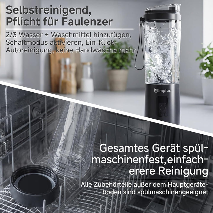 SIMPLUS Tragbarer Mixer 800ml Smoothie Maker To Go, USB-C Wiederaufladbarer Mini Standmixer, 6 Edels
