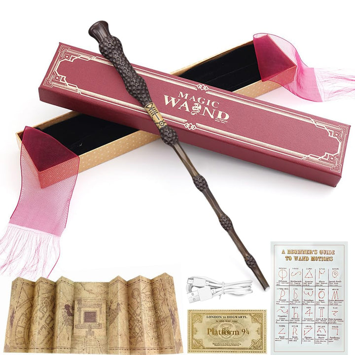 Zauberstab mit Licht, 38cm USB Aufladung Elderstab, Magic Wand in Geschenkbox mit Landkarte, Zaubers
