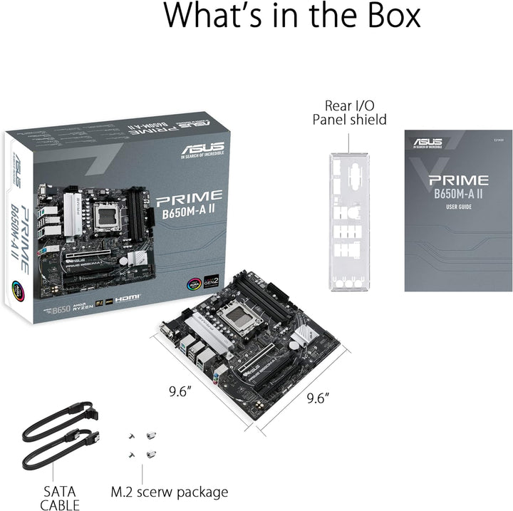 ASUS PRIME B650M-A II Gaming Mainboard Sockel AMD AM5 (Ryzen, mATX, DDR5 Speicher, PCIe 5.0, 2.5GB E