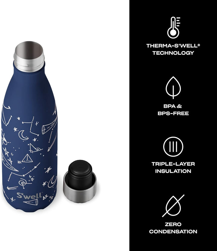 S'well Edelstahl-Wasserflasche, 482 ml, Midnight Sky, dreilagig, vakuumisolierte Behälter, hält Getr