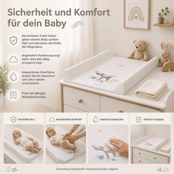 Fillikid Wickelauflage 2-Keil Exclusiv/Wickelmulde 50x65 cm/Wickelunterlage mit abwaschbarer Folienb