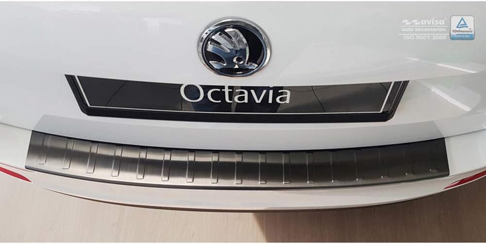 Avisa Schwarz Edelstahl Heckstossstangenschutz kompatibel mit Skoda Octavia III Kombi 2013-2016 'Rib