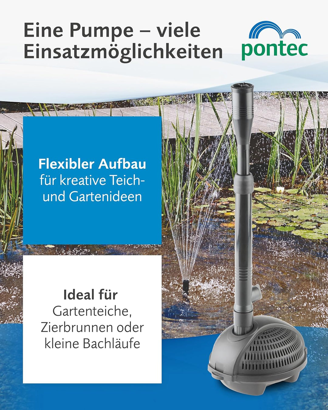Pontec 56465 Wasserspielpumpe PondoVario 750, Wasserspiel, Teichpumpe, Fontänenpumpe, Gartenteich, Z