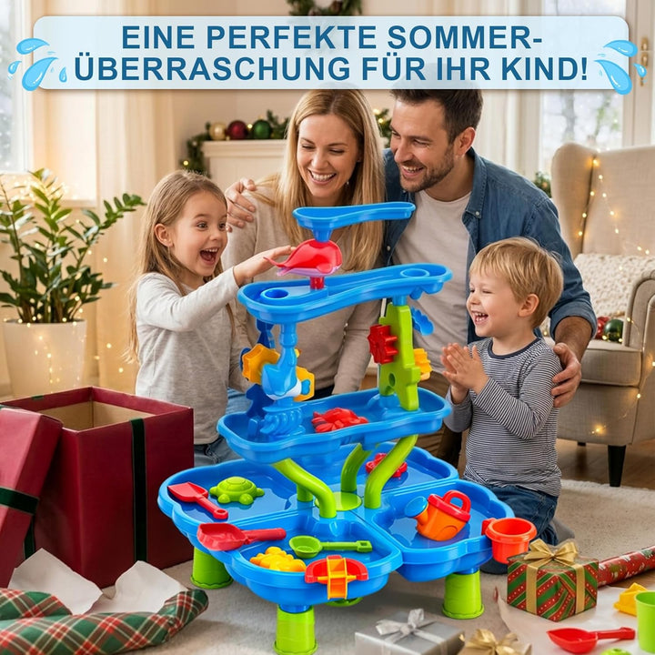 Wasserspieltisch Kinder, 4-stufiger Sand- und Wasserspieltisch mit Sandkasten-Zubehör, Grosser Wasse