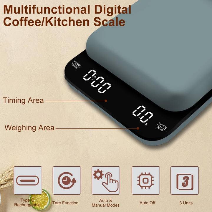 OBEST Mini Kaffeewaage mit Timer 3kg/0,1g, Espressowaage mit LED Anzeige | Digital Elektronische Hoc