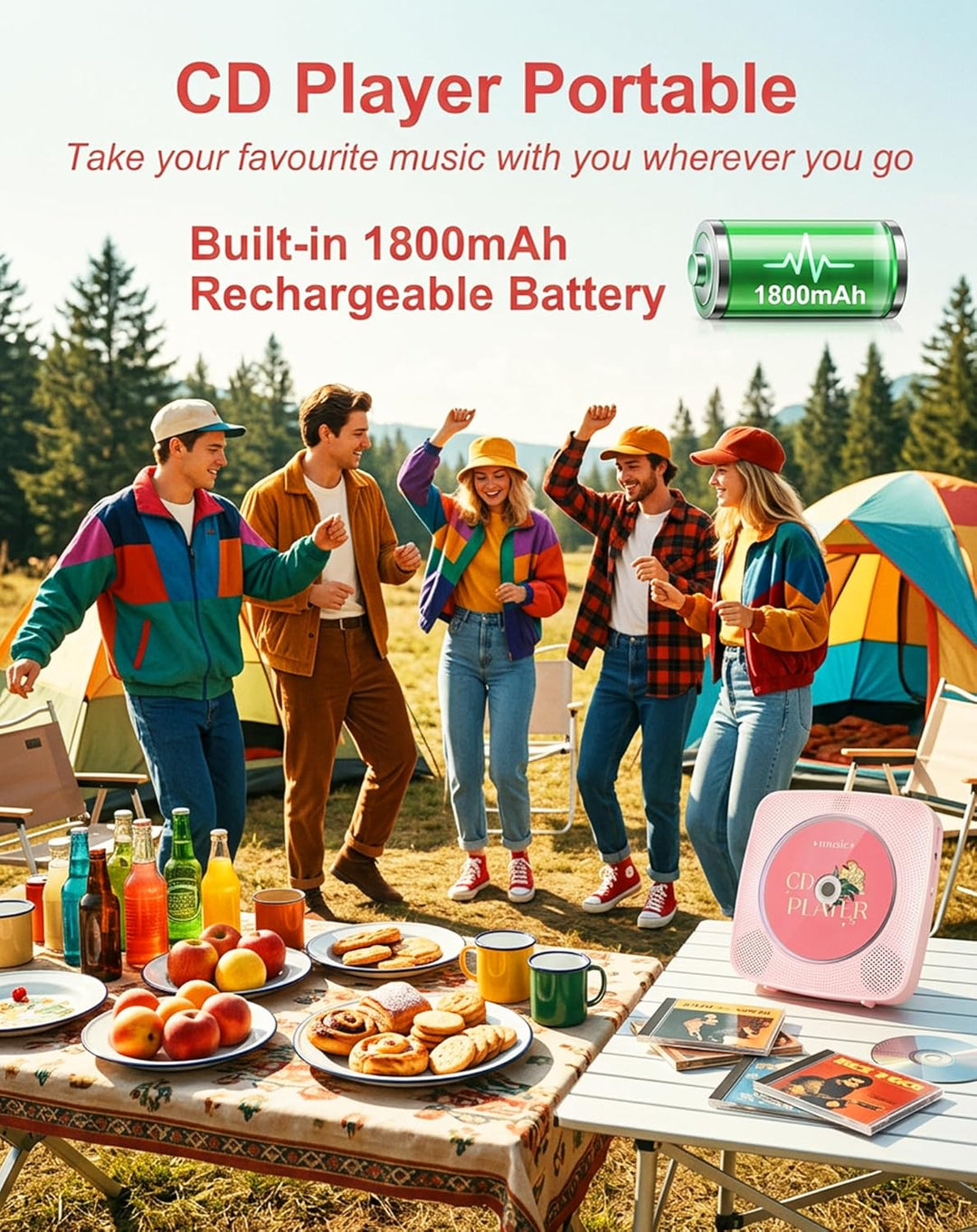 CD Player Tragbar Bluetooth Radio mit CD-Player mit Lautsprecher Unterstützung USB & AUX-Wiedergabe