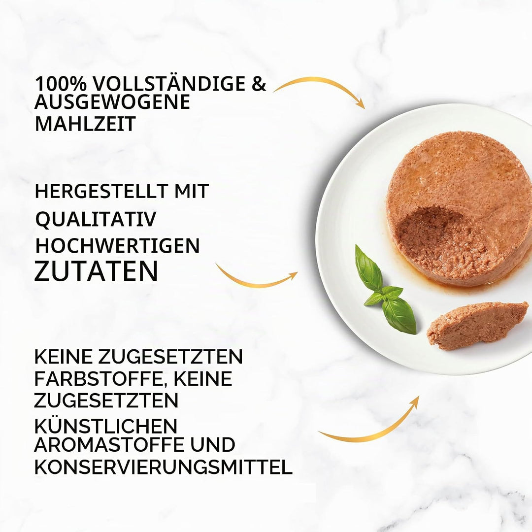 Gourmet Gold Mousse Katzenfutter, Nassfutter mit Huhn, Lachs, Nieren und Kaninchen - 8x85g - 6er Box
