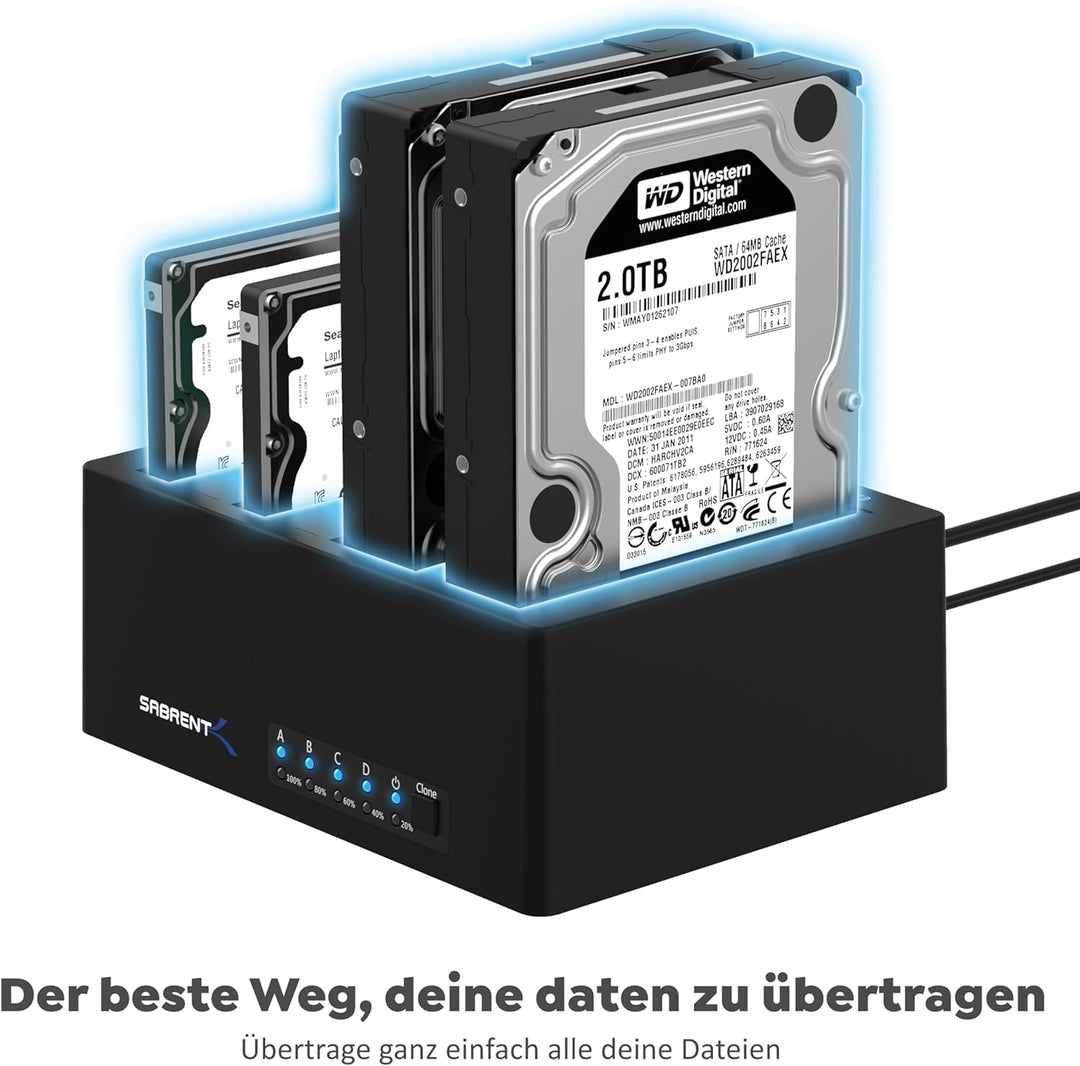 SABRENT 4 Bay SSD/HDD 2,5/3,5 Zoll Docking Station, festplatten gehäuse, USB 3.2 Gen1 offline Klonst