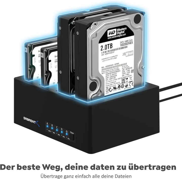 SABRENT 4 Bay SSD/HDD 2,5/3,5 Zoll Docking Station, festplatten gehäuse, USB 3.2 Gen1 offline Klonst