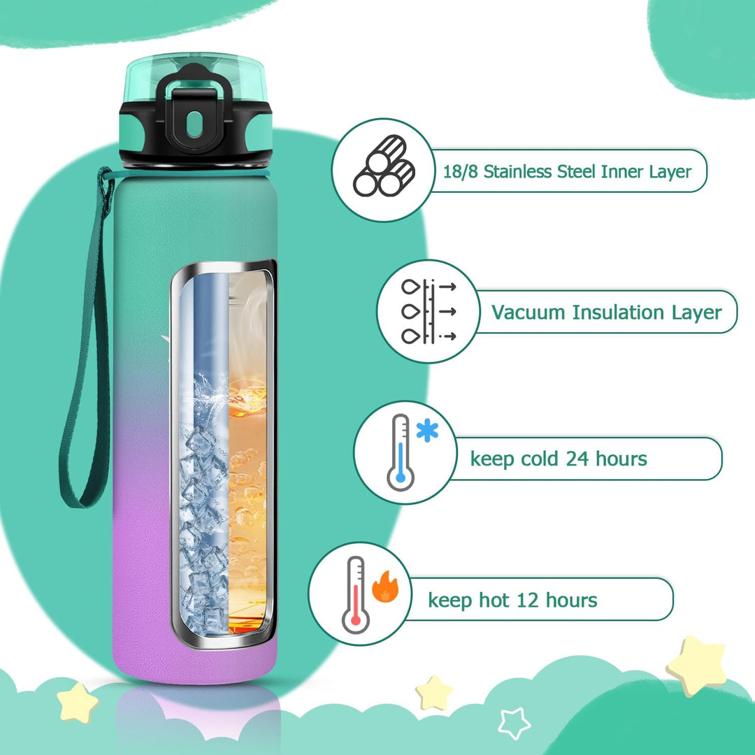 KollyKolla Trinkflasche 500ml, Thermoskanne Kalt&Warm, Trinkflasche Edelstahl BPA-Frei, Doppelwandis