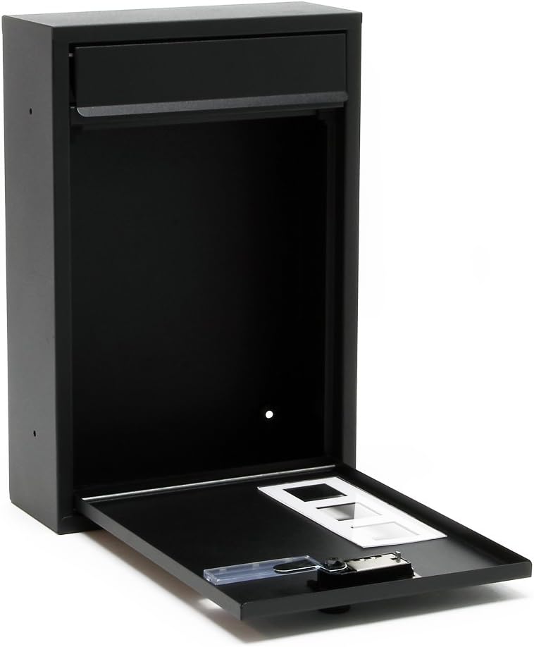Wiltec Briefkasten schwarz 215x320x90mm Briefkasten mit Zahlenschloss, Namensschild und Sichtfenster