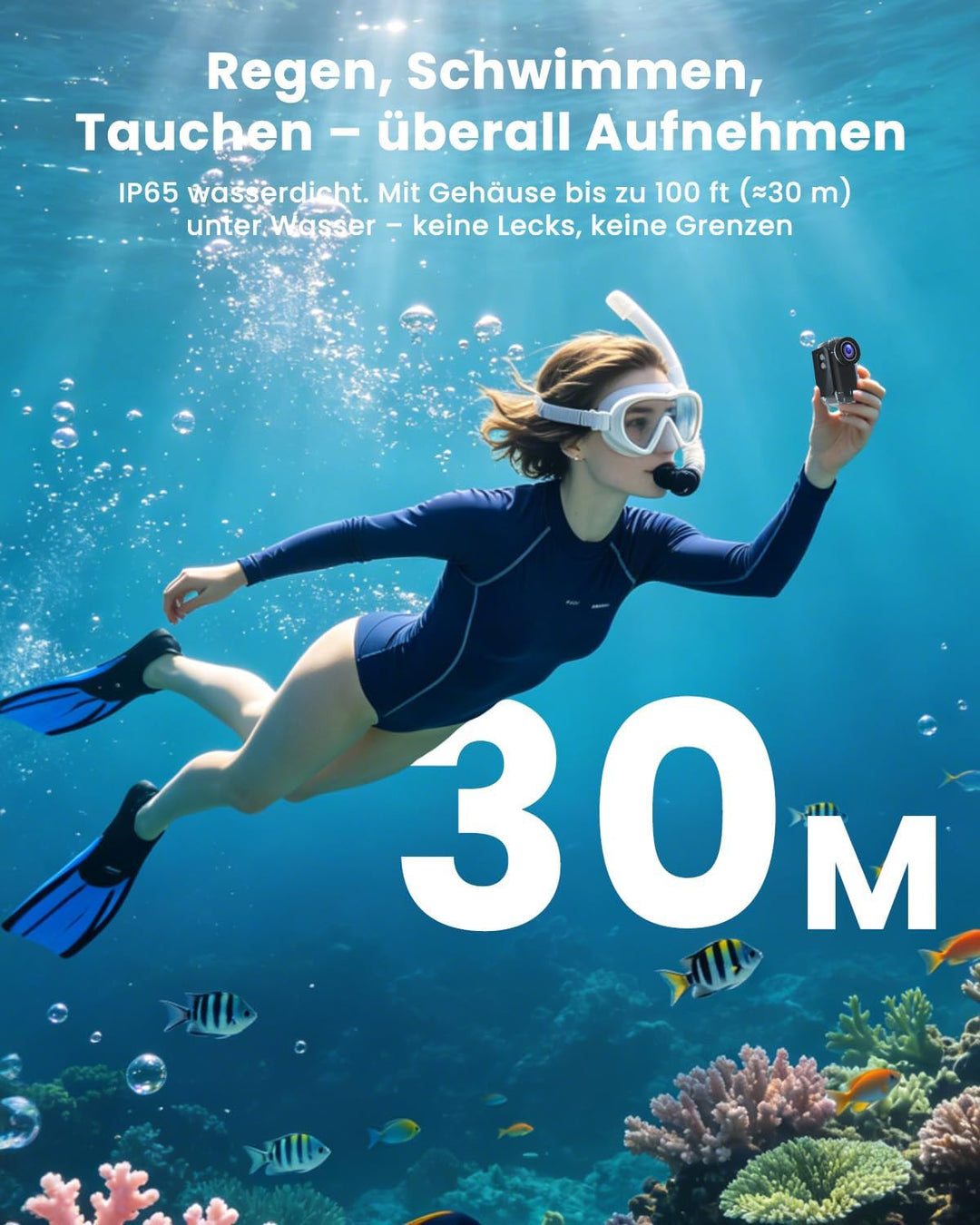 Bodycam, Mini Action Cam 4K mit Display, Wasserdicht WiFi Bodycam Körperkamera Mini mit 64GB Karte,