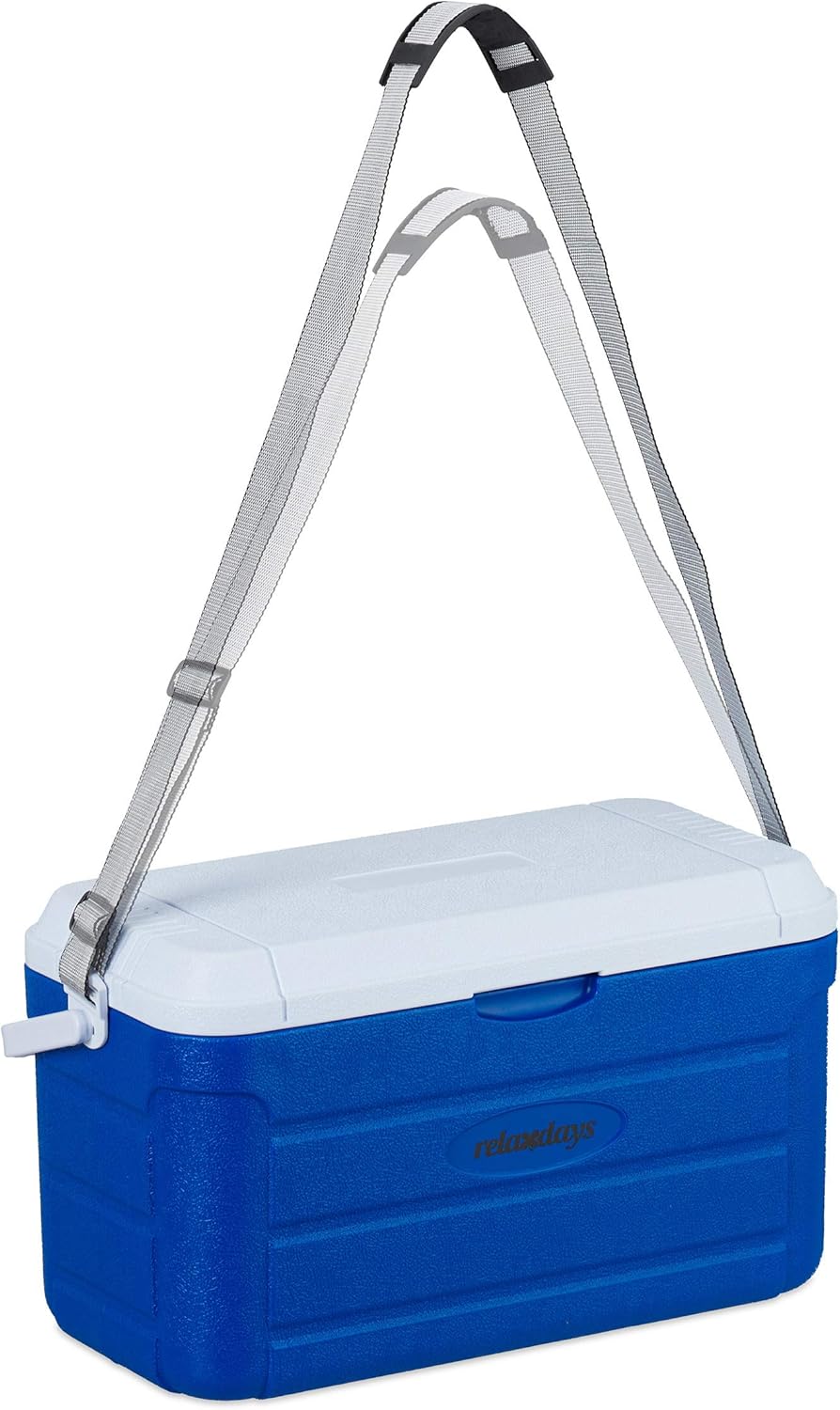 Relaxdays Kühlbox 20 l, Kühlkiste für unterwegs, Tragegurt & Griff, ohne Strom, Isolierbox, 29 x 52,