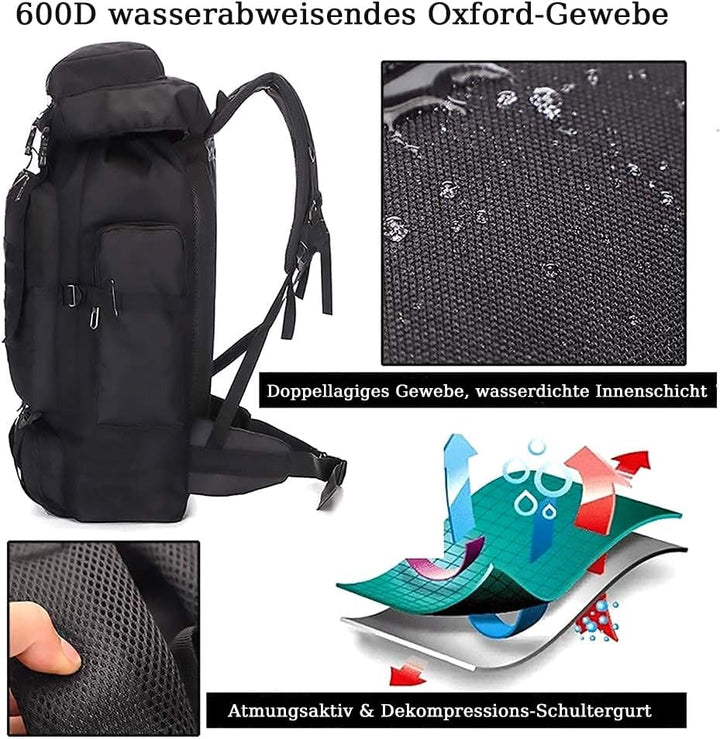 Gross Rucksack 60L-80L Wanderrucksack Wasserdicht für Herren & Damen – Reiserucksack, Notfallrucksac