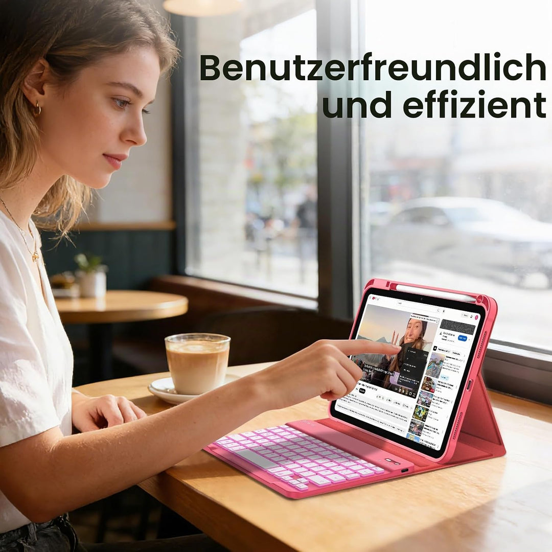 Fintie Tastatur Hülle für iPad 10. Generation 2022 (10.9 Zoll), Keyboard Case mit 7-farbig Beleuchte
