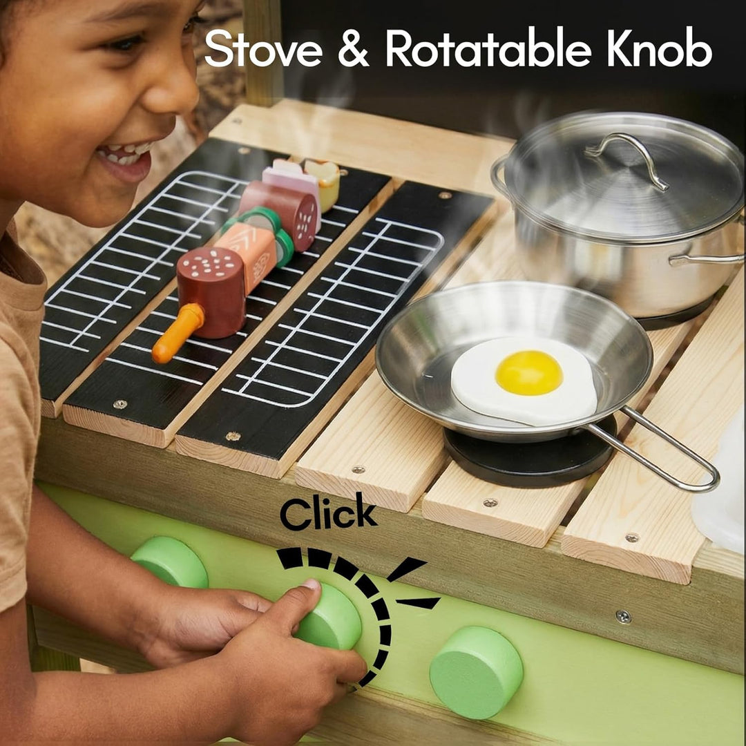 Matschküche Kinder Outdoor Holz Mud Kitchen Spielküche, Aussenküche für Kinder mit 10 Spielzubehör,