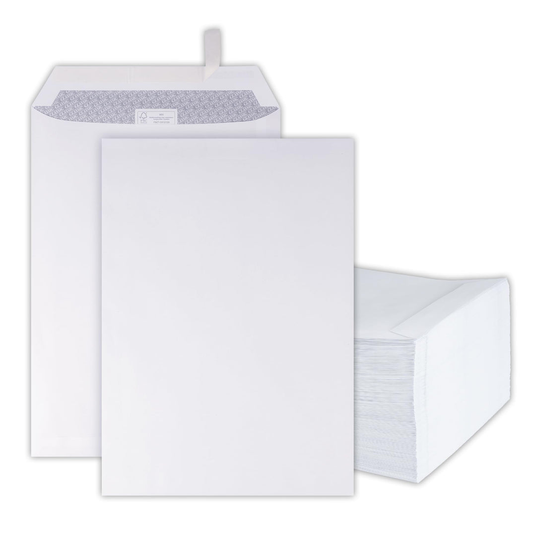 250 Stk Briefumschläge, C4 Tasche ohne Fenster, 324x229mm, weisse business Papierumschläge, selbstkl