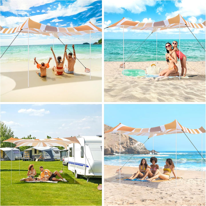 Strandmuschel, Strandzelt Sonnenschutz UV 50+, Windschutz Strandzelt, 3×3 m Tragbar Pop-Up Sonnenseg