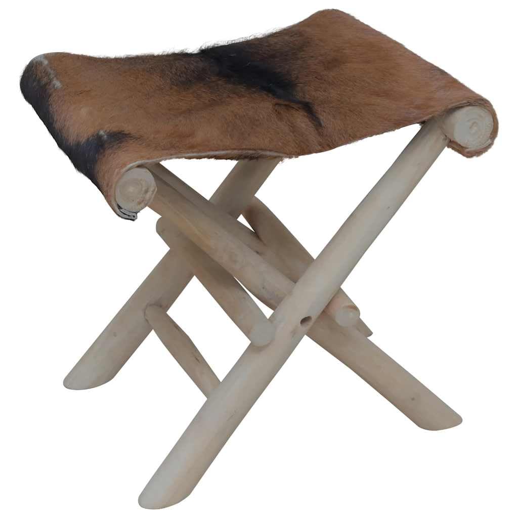 vidaXL Klapphocker Ziegenleder und Massivholz Teak