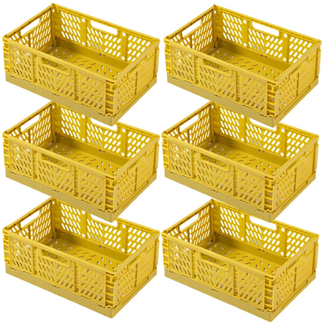 6 Stück Gelb Klappbox 30×20×12cm,Klappkiste Körbe Aufbewahrung Zusammenklappbarer Tragbar Aufbewahru