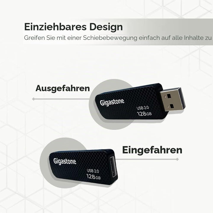 Gigastone V30 USB-Stick 128GB 5 Stück Speicherstick USB 2.0 Für PC/Tablet/TV/Auto (Schwarz) 128 GB 5