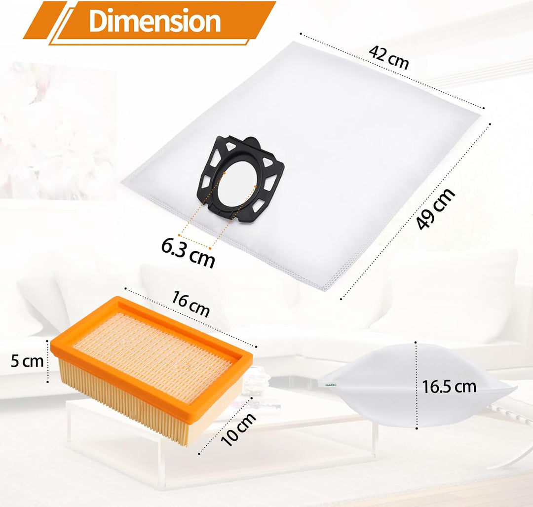 10 Stück WD6 Beutel für Kärcher Staubsaugerbeutel WD4 WD5 WD5P WD6P MV4 MV5 MV6 mit 2 Stück WD6 Filt
